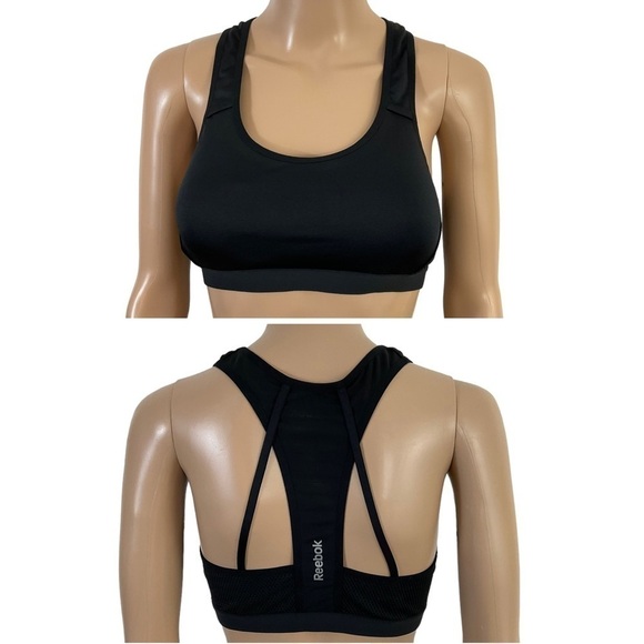 Reebok Support Black Athletic Mesh Back Racerback Bra size Medium - Picture 1 of 8